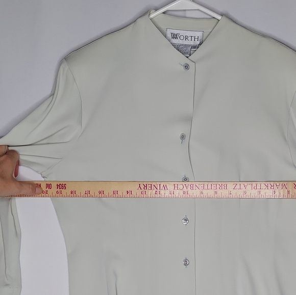 Worth Silk Button‎ Shirt 10 Pearl Button Stretch Long Sleeve Blouse Chambray M - Picture 5 of 8